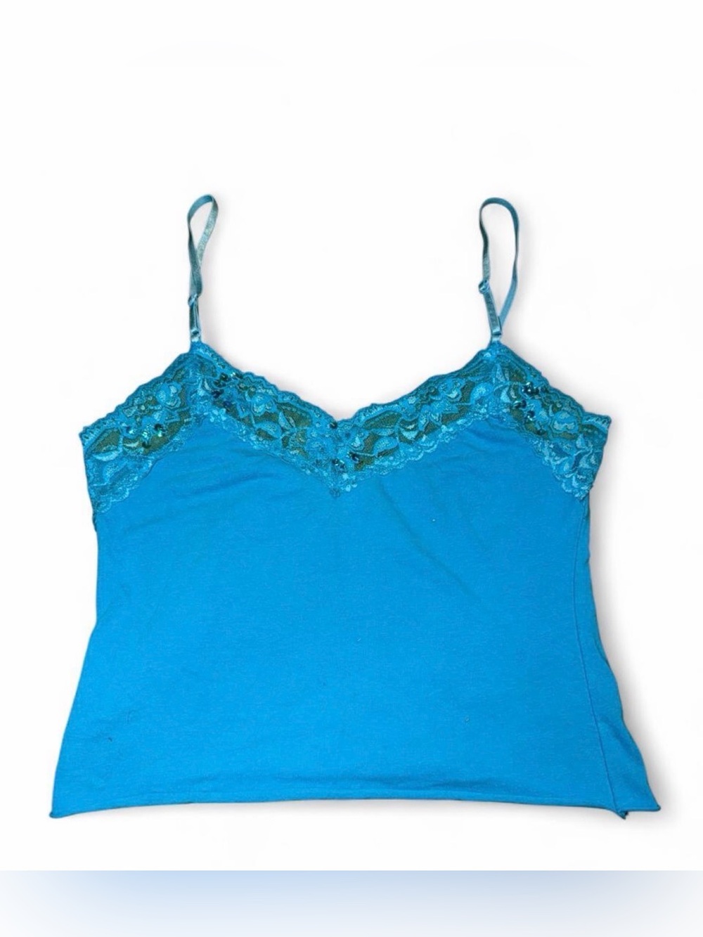 Blue lace Y2K style cami crop top with lace trim